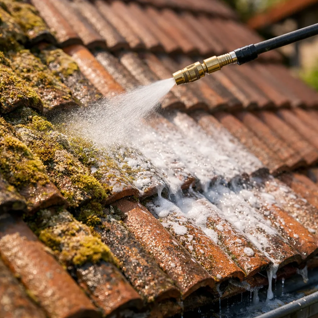Traitement anti-mousse par pulvérisation sur toiture à Saint-Germain-du-Bois